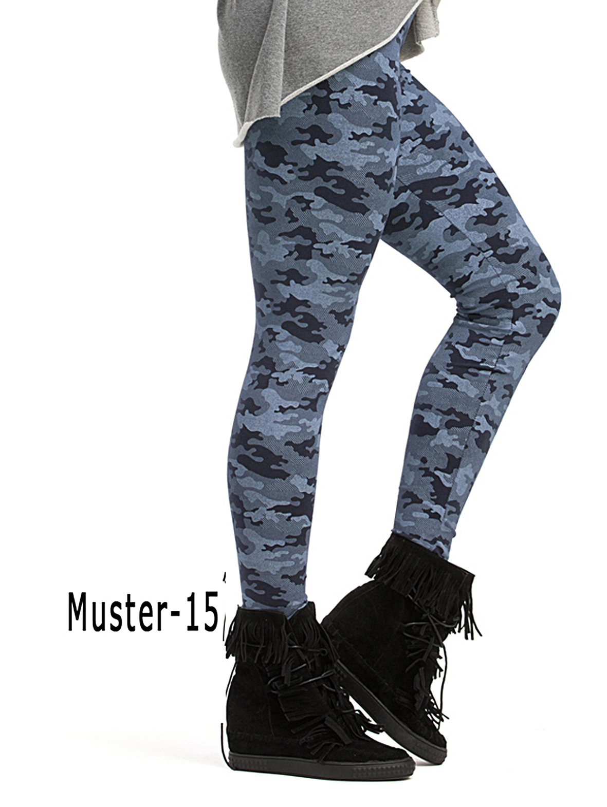 Damen lange Leggings hoher Bund Hose Stretch gekämmte Baumwolle gemustert - Picture 18 of 27