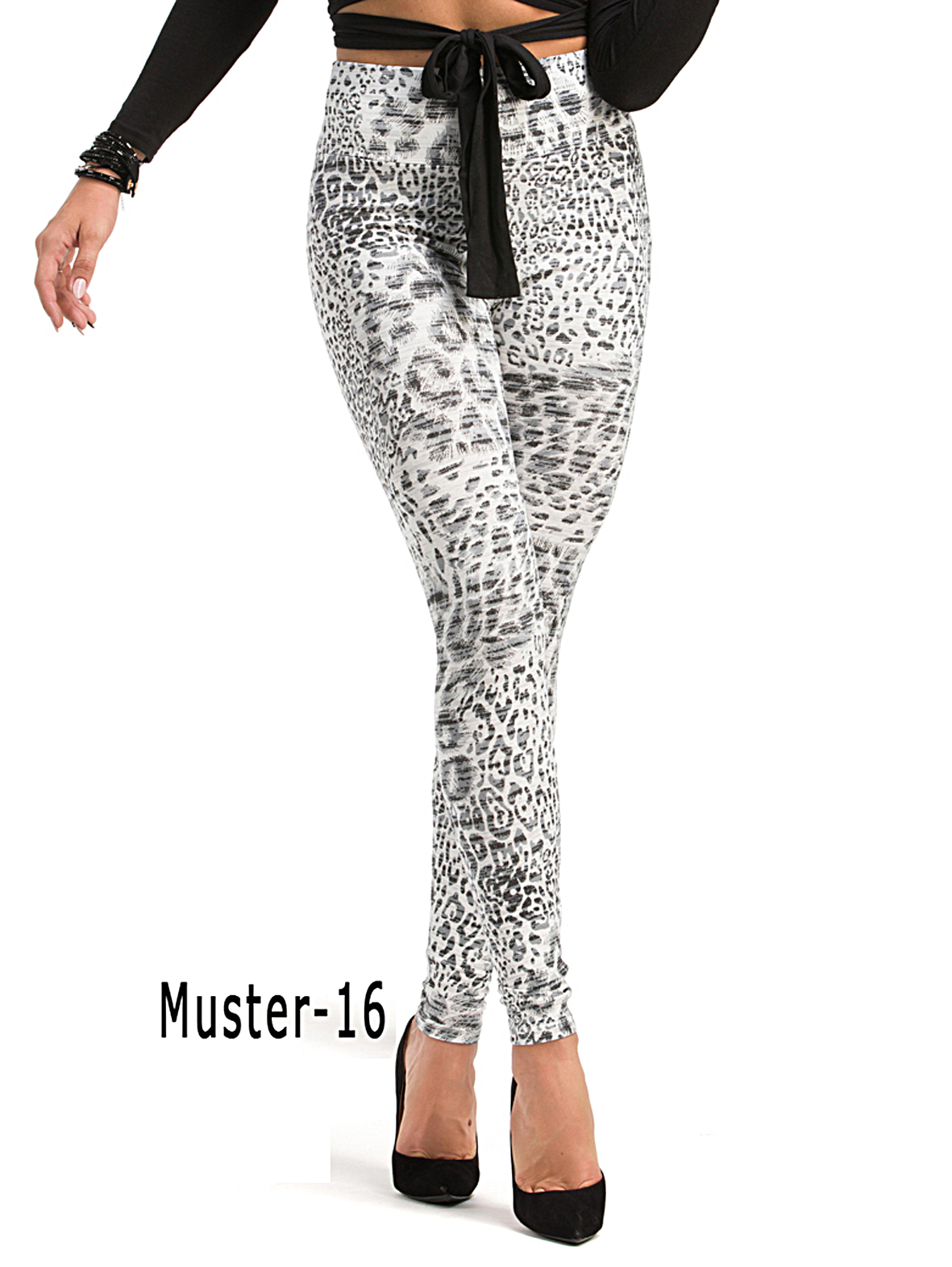 Damen lange Leggings hoher Bund Hose Stretch gekämmte Baumwolle gemustert - Picture 19 of 27