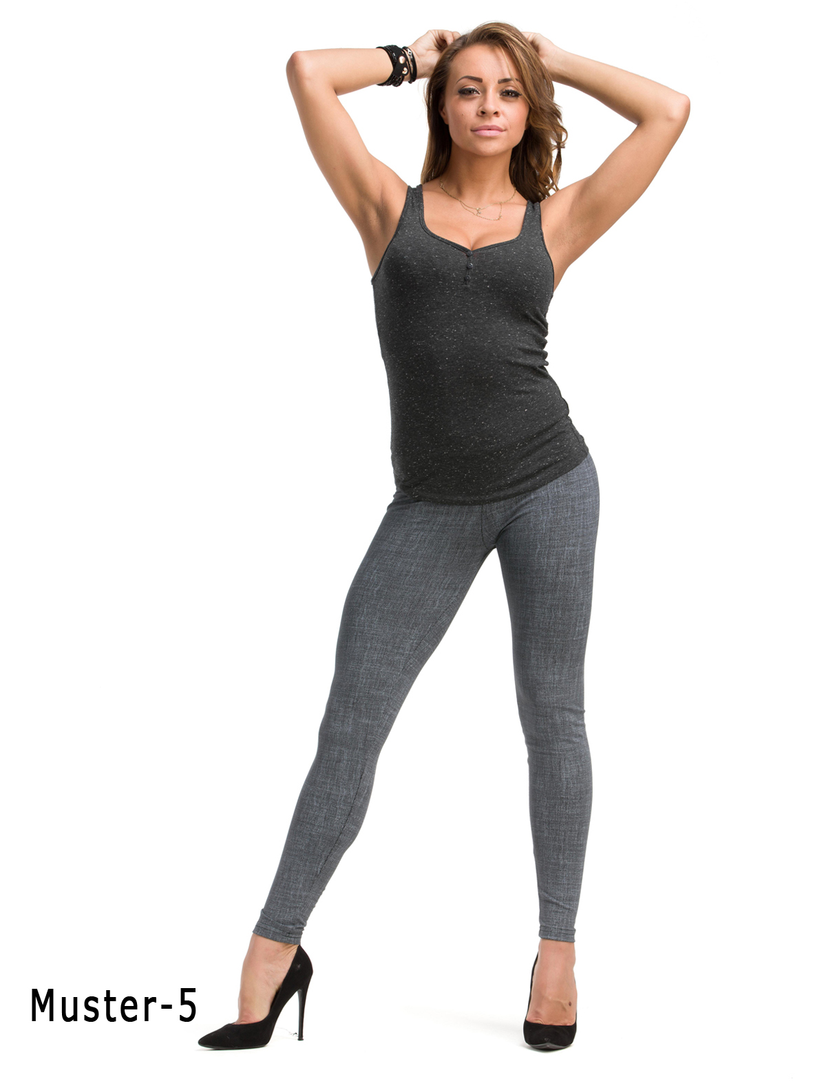 Damen lange Leggings hoher Bund Hose Stretch gekämmte Baumwolle gemustert - Picture 23 of 27